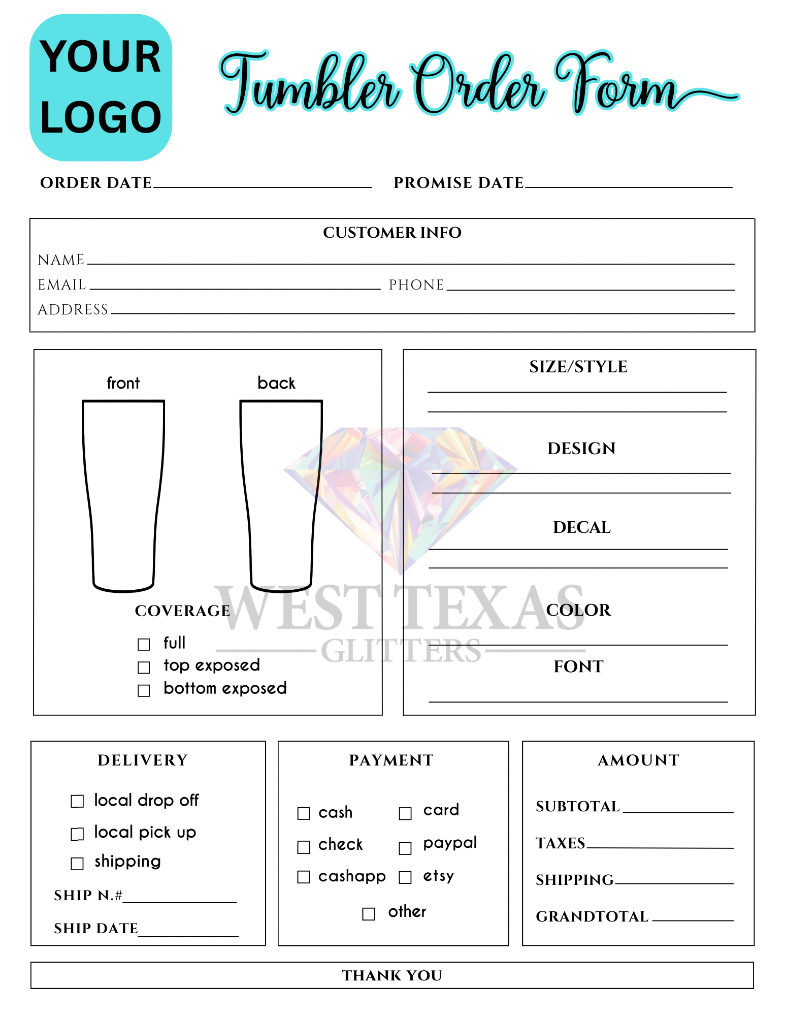 Tumbler Order Form (Digital Download)
