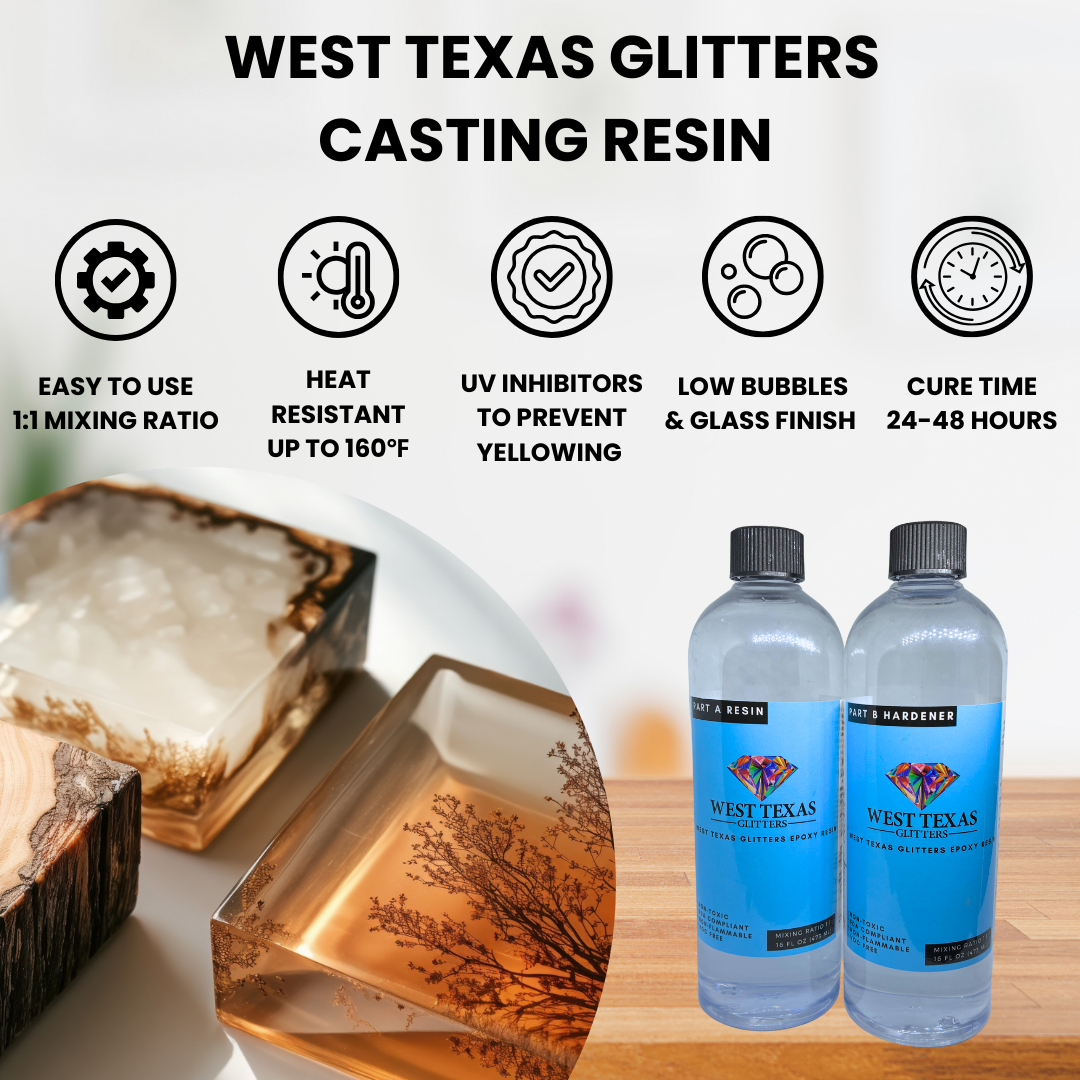 32oz Epoxy Resin – Crystal Clear, Non Yellowing Craft Resin with 8oz Premium Glitter for Jewelry, Molds, Blanks & Crafts