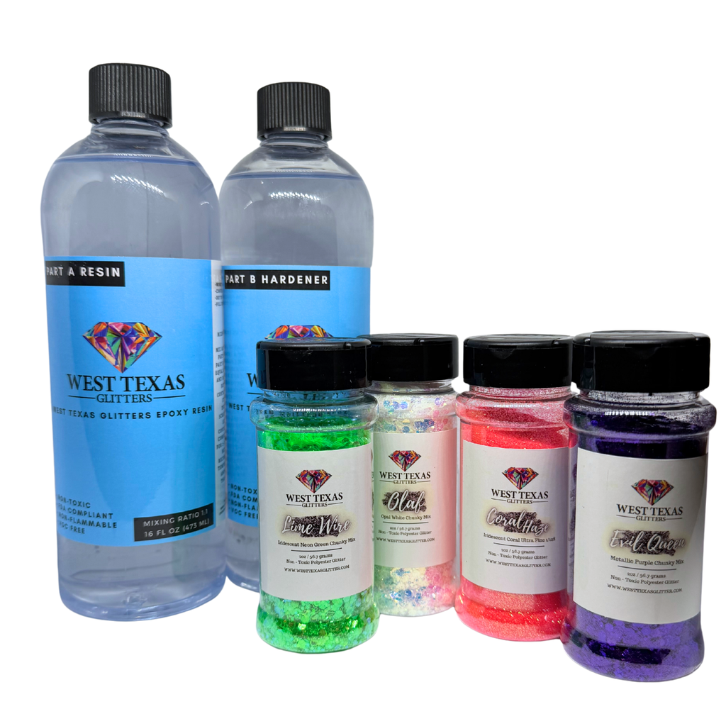 32oz Epoxy Resin – Crystal Clear, Non Yellowing Craft Resin with 8oz Premium Glitter for Jewelry, Molds, Blanks & Crafts