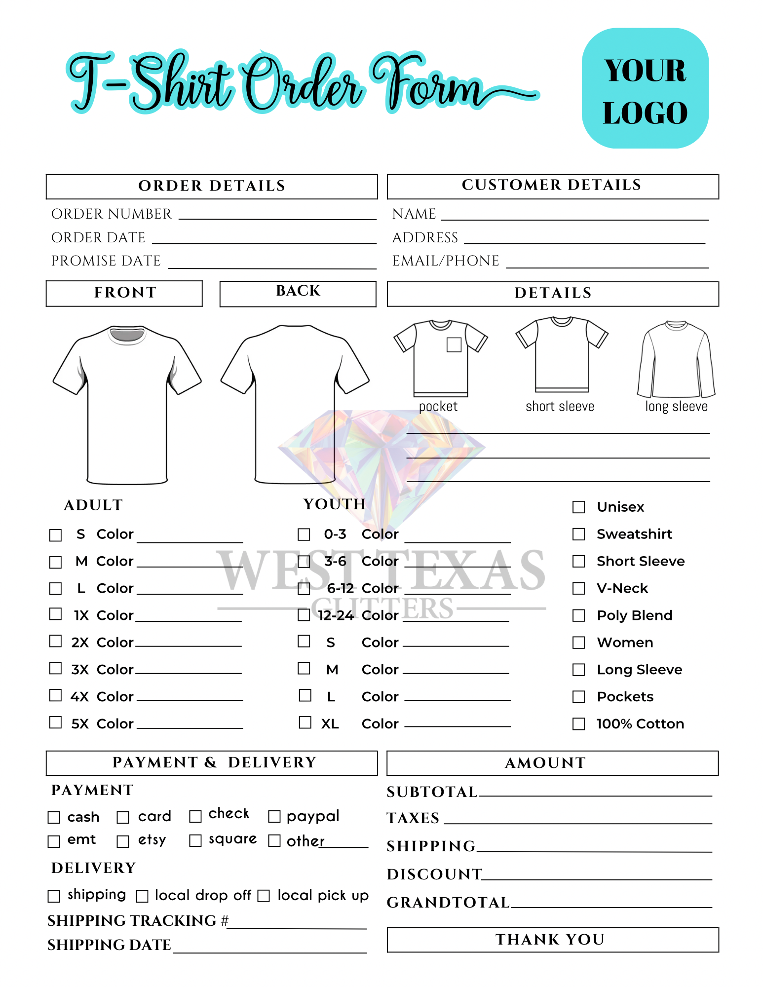 T-Shirt Order Form (Digital Download)
